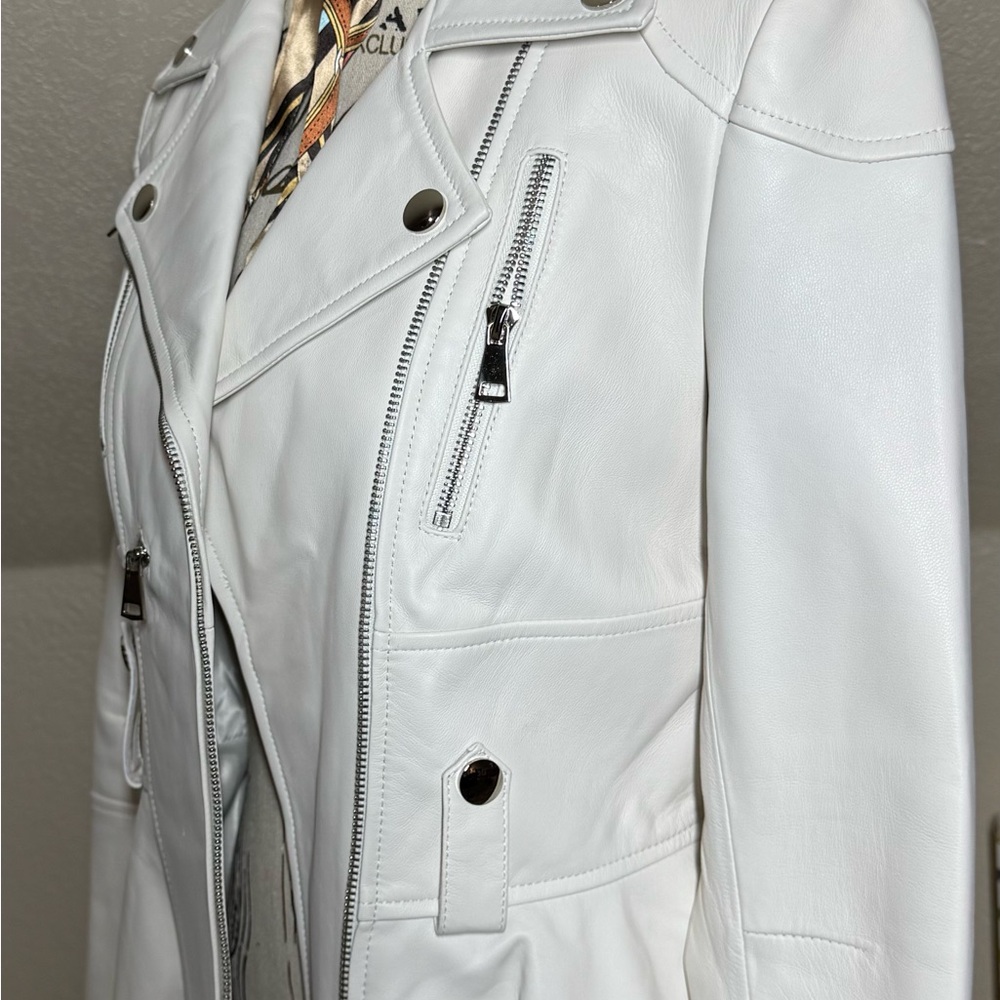 Madonna & Co. White Peplum Leather Jacket Size Small (NWT)